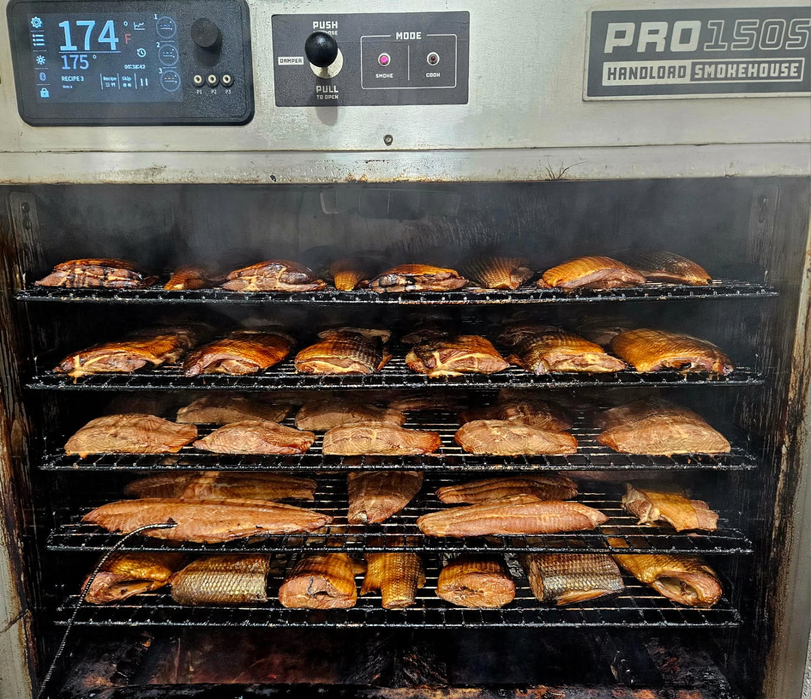 Smoked whitefish in our new Pro Smoker. Our best seller! Caught, cleaned, and smoked by us!